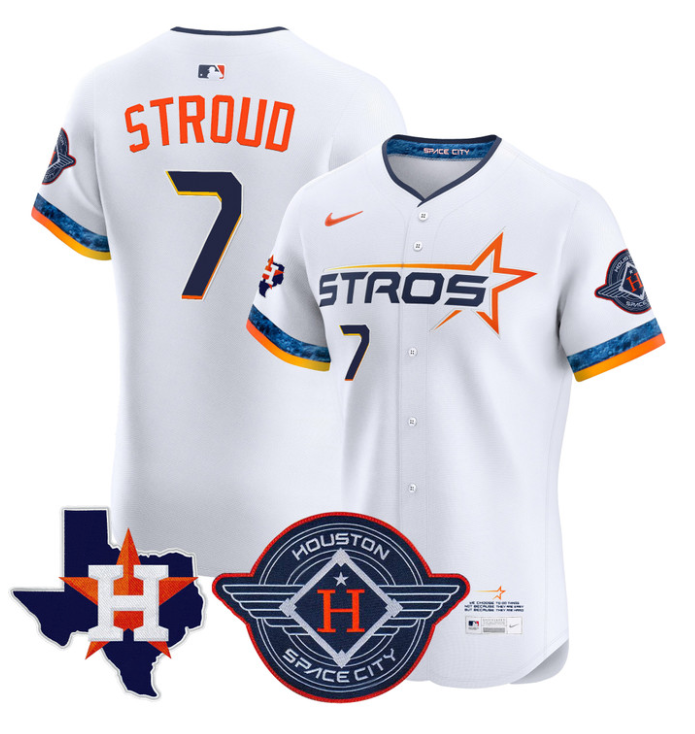 CJ Stroud Jersey #7 Houston Astros 2025 City Connect Texas Patch Premier Elite Stitched White