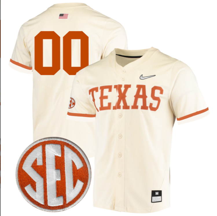 Custom Texas Longhorns Baseball Cream Full Button Jersey Stitched