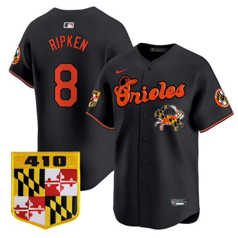 Cal Ripken Jersey #8 Baltimore Orioles 410 & Chesapeake Crab Patch Limited Stitched Black