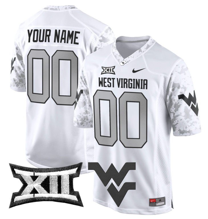 Custom West Virginia Mountaineers Jersey Name, Number Game Football White