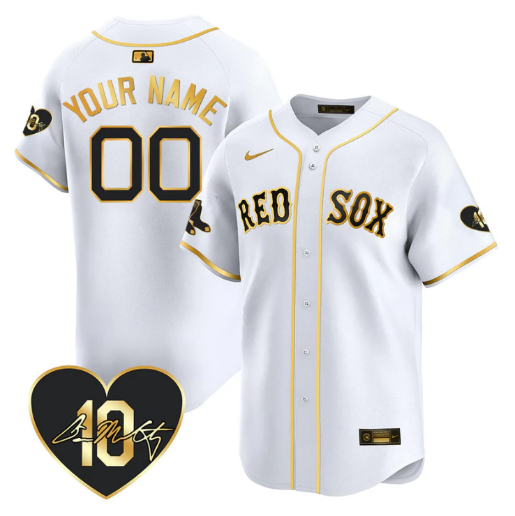 Custom Boston Red Sox Jersey Dave McCarty Memorial Patch Stitched White Gold