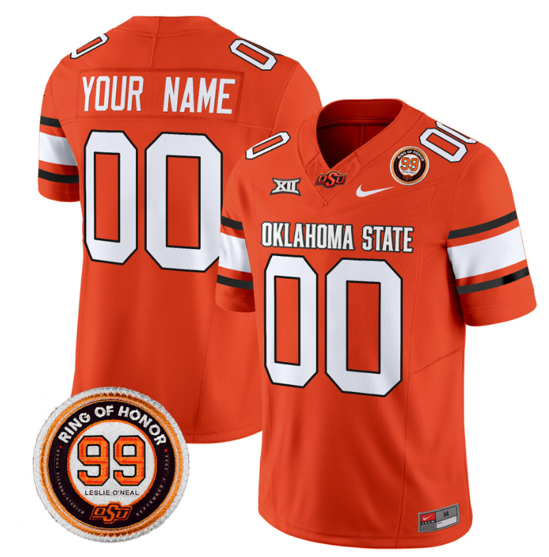 Custom Oklahoma State Cowboys Jersey Name and Number Leslie O'neal Patch Vapor Limited College Football Stitched Orange