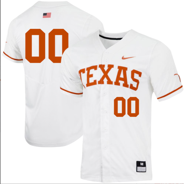 Custom Texas Longhorns Baseball White Full Button Jersey Stitched