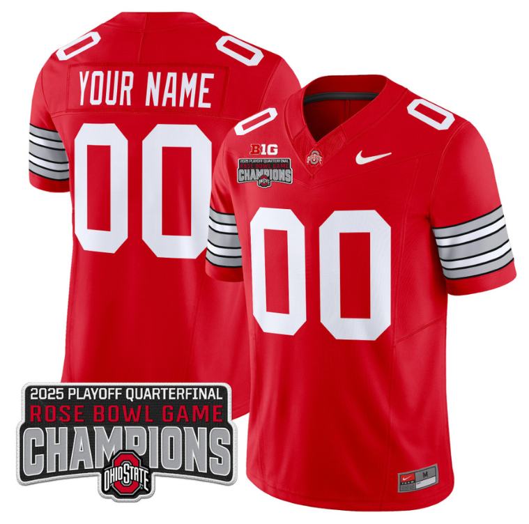Custom Ohio State Jersey  'Heritage Stripe' 2025 Rose Bowl Champions Red