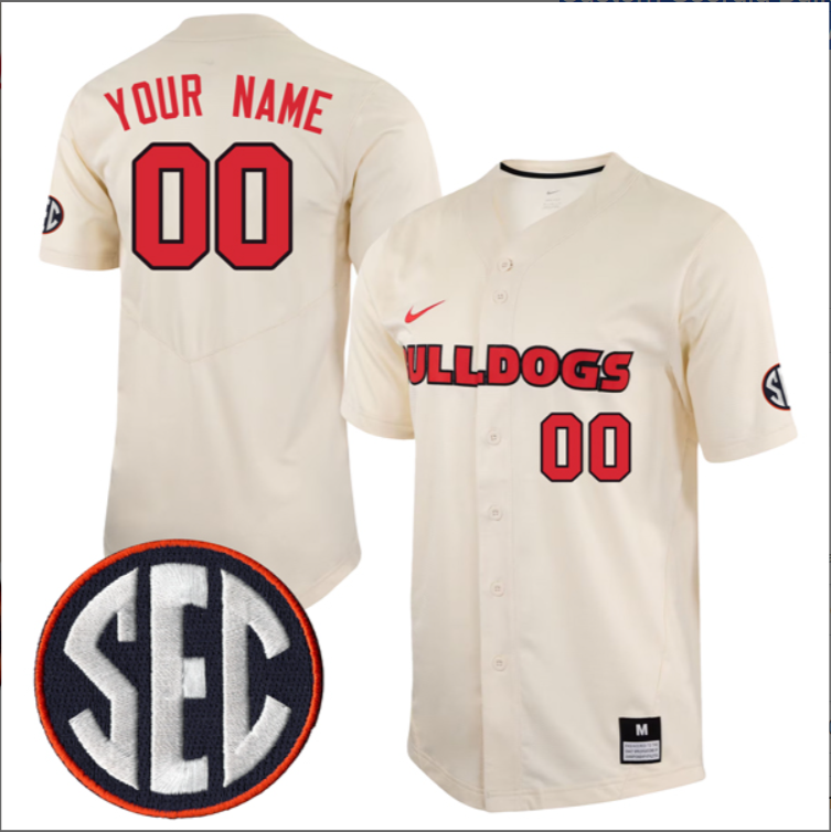 Custom Georgia Bulldogs Baseball Natural Full Button Jersey All Stitched