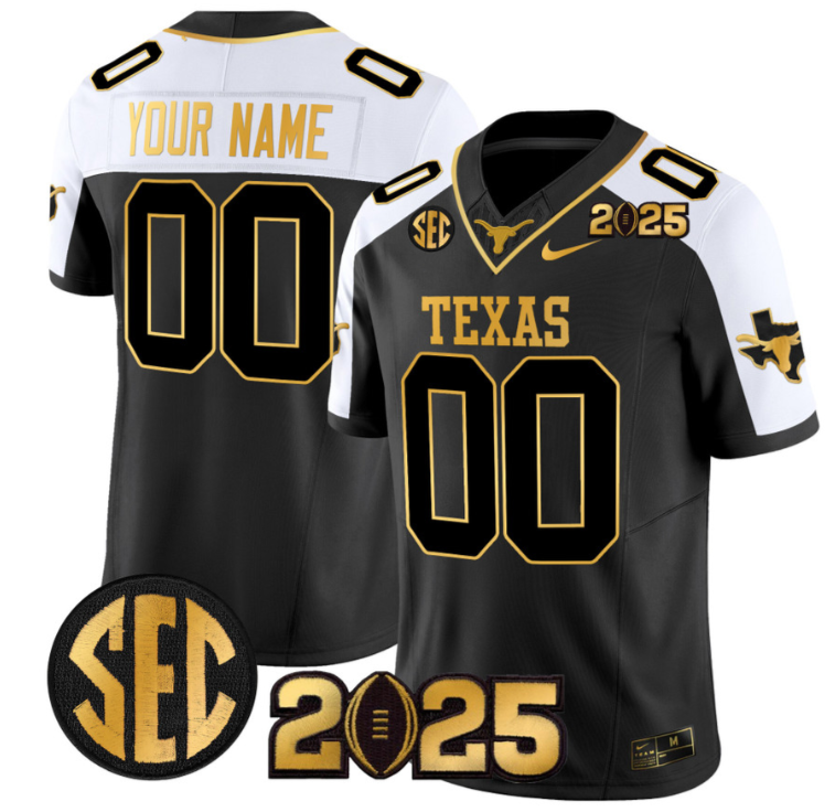 Custom Texas Longhorns Jersey 2025 CFP Final Gold Patch Stitched Alternate