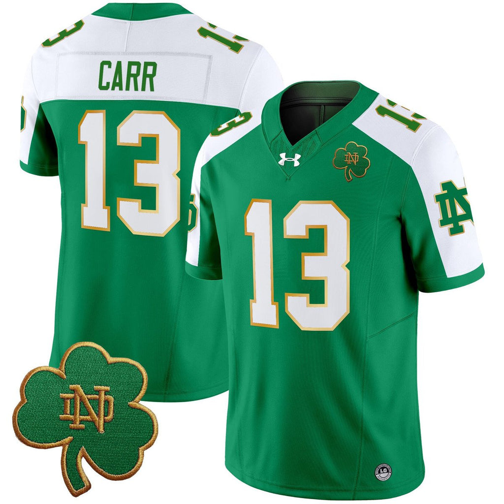 CJ Carr Jersey #13 Notre Dame 2025 Vapor Limited V3 Stitched Green Alter