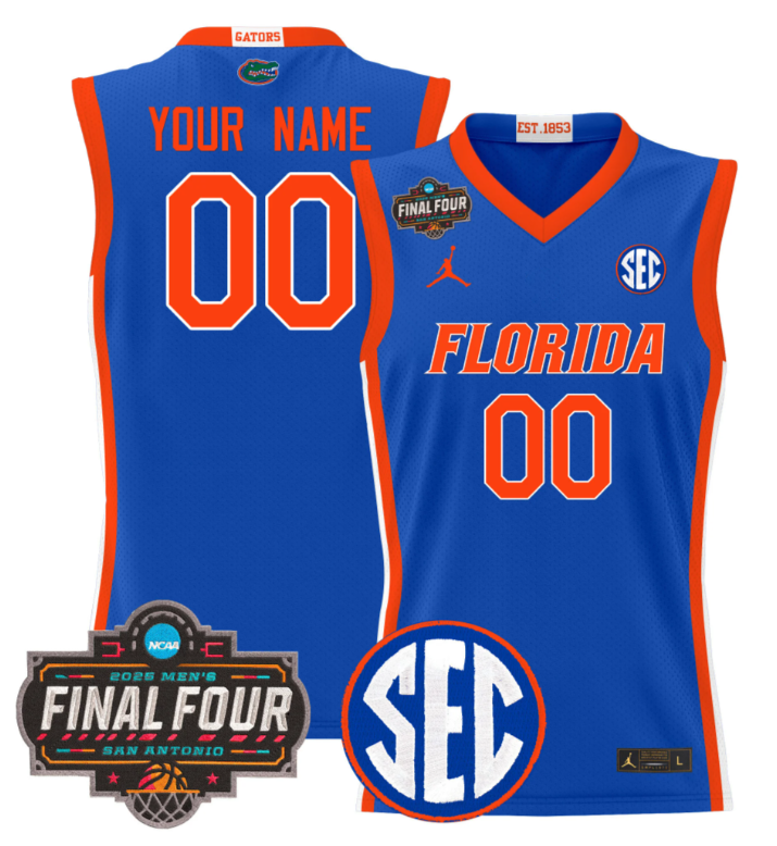 Custom Florida Gators Jersey 2025 Final Four Patch Basketball Stitched Royal