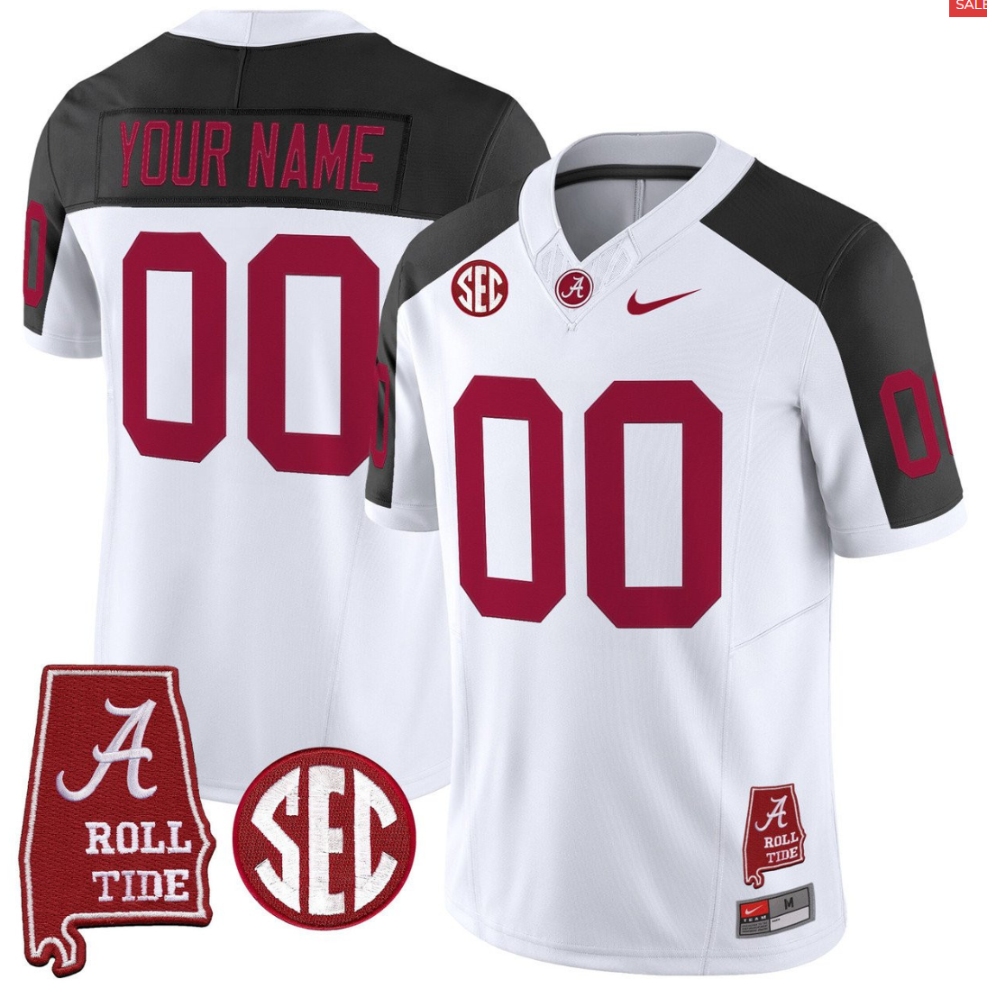 Custom Alabama Crimson Jersey Throwback Alabama Map Stitched Inverted