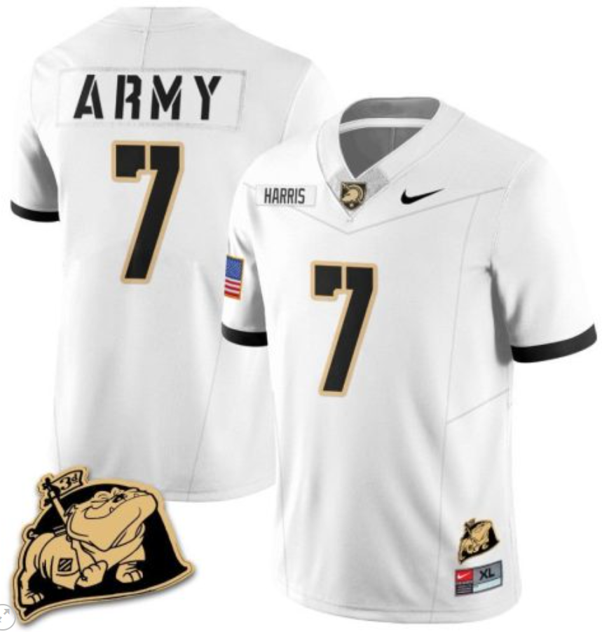 Champ Harris Jersey #7 Army Black Knights Jersey Rocky The Bulldog Patch Vapor Limited College Football Stitched White (Copy)