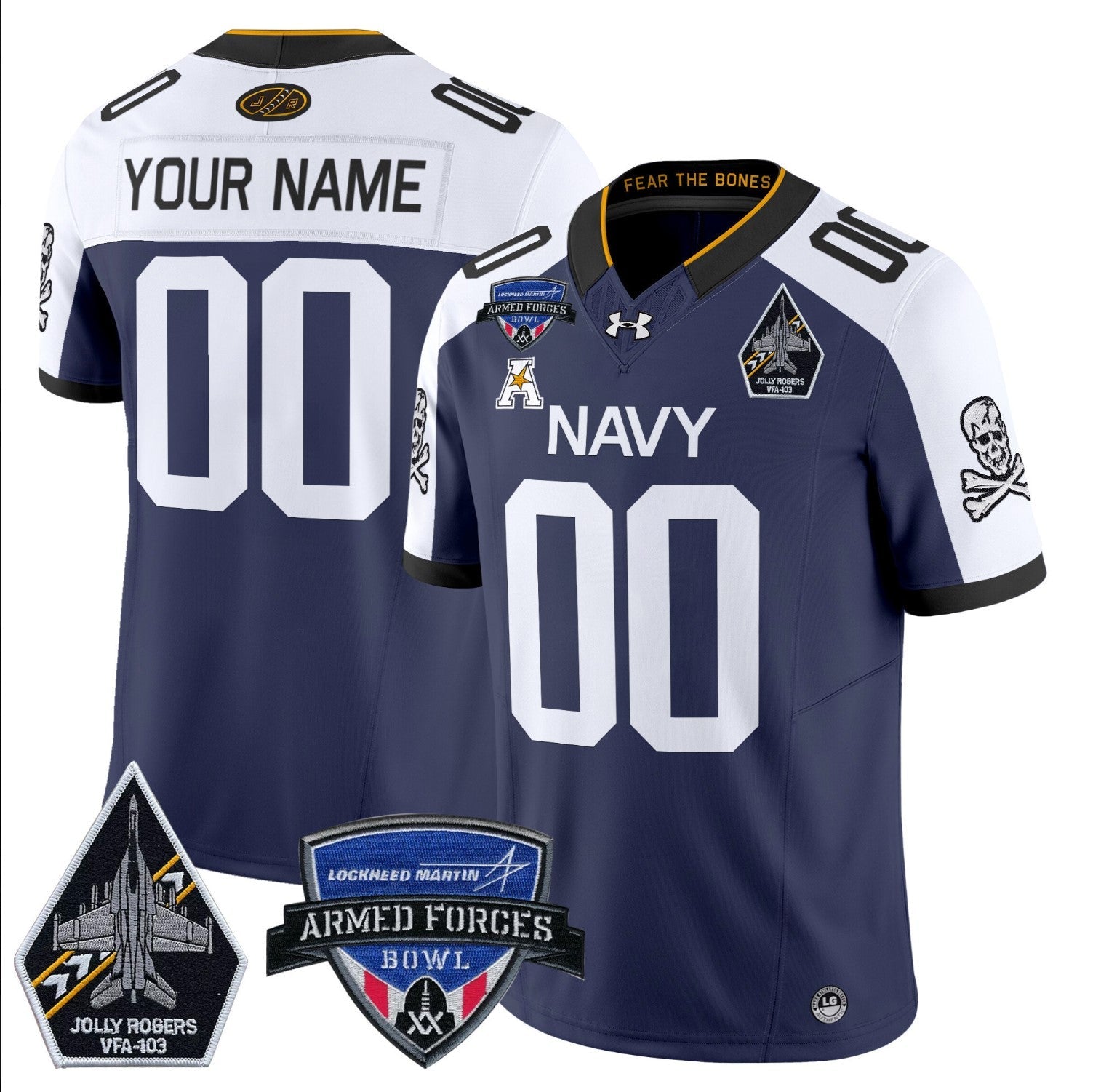 Custom Navy Midshipmen Jersey 2025 Armed Forces Bowl Patch Navy Alternate