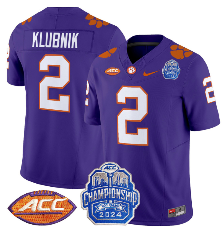 Cade Klubnik Jersey #2 Clemson Tigers 2024 ACC Championship Patch Purple