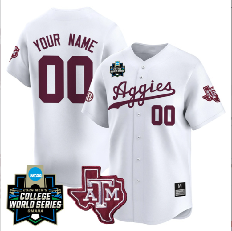 Custom Texas A&M College Baseball World Series White Jersey – All Stitched