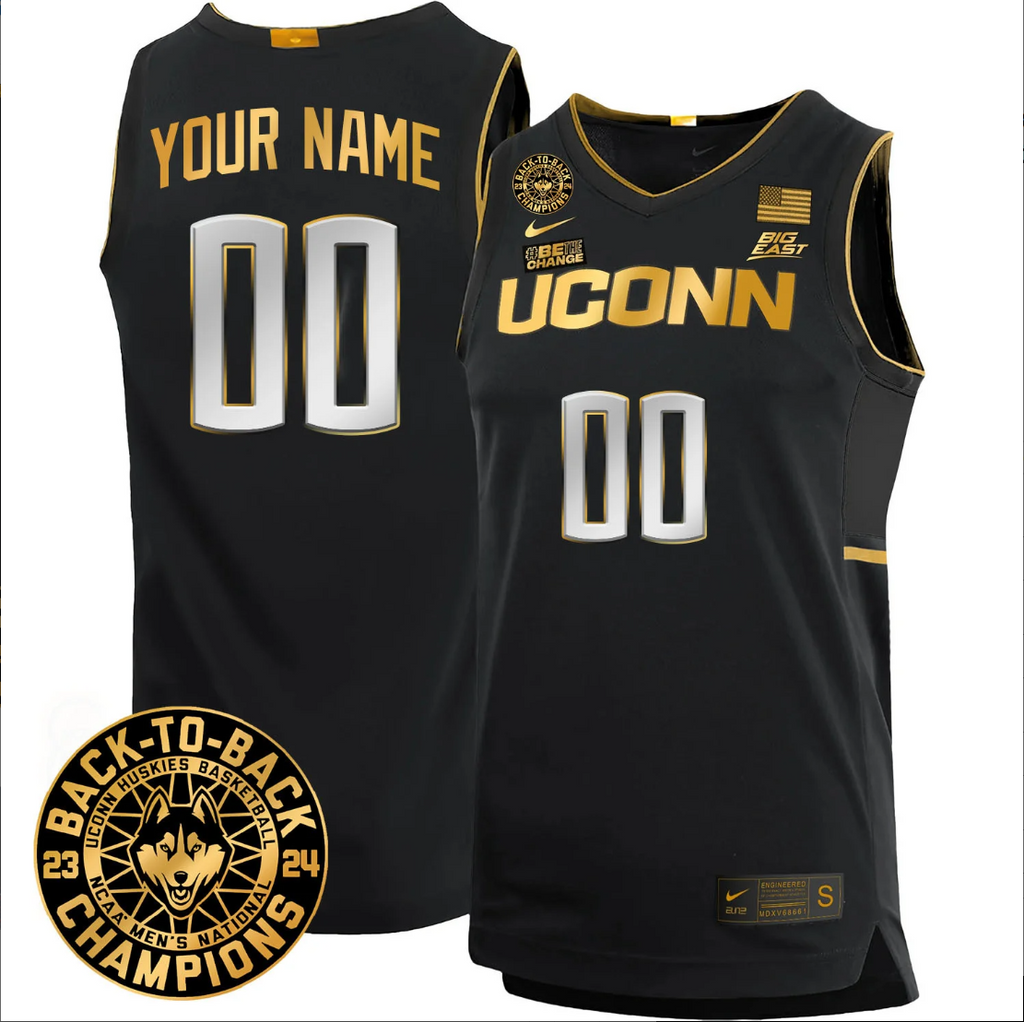 Custom Missouri TigeCustom UConn Huskies Basketball Jersey 2024 Back To Back Champions Patch Black Goldrs Jersey Name and Number Alternate Basketball Throwback Legacy uniform Gold (Copy)
