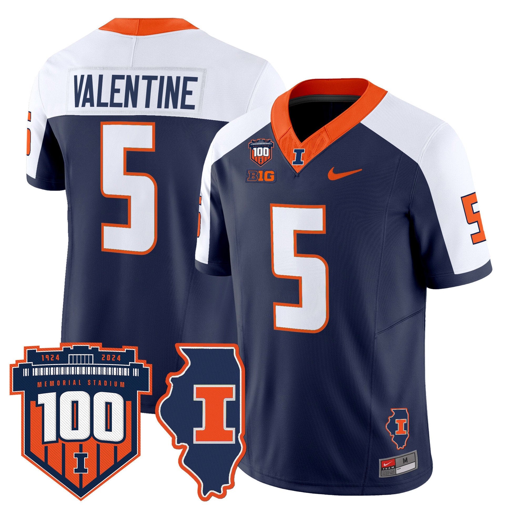 Ca'Lil Valentine Jersey #5 Illinois Fighting 100th Memorial Stadium Navy Alter