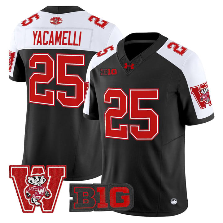 Cade Yacamelli Jersey #25 Wisconsin Badgers Throwback Stitched Black Alter
