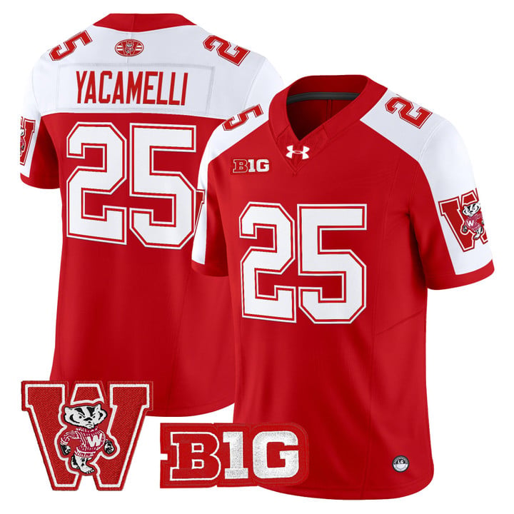 Cade Yacamelli Jersey #25 Wisconsin Badgers Throwback Stitched Red Alter