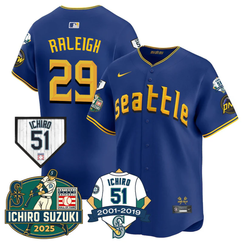 Cal Raleigh Jersey #29 Seattle Mariners Ichiro Suzuki Stitched City Connect