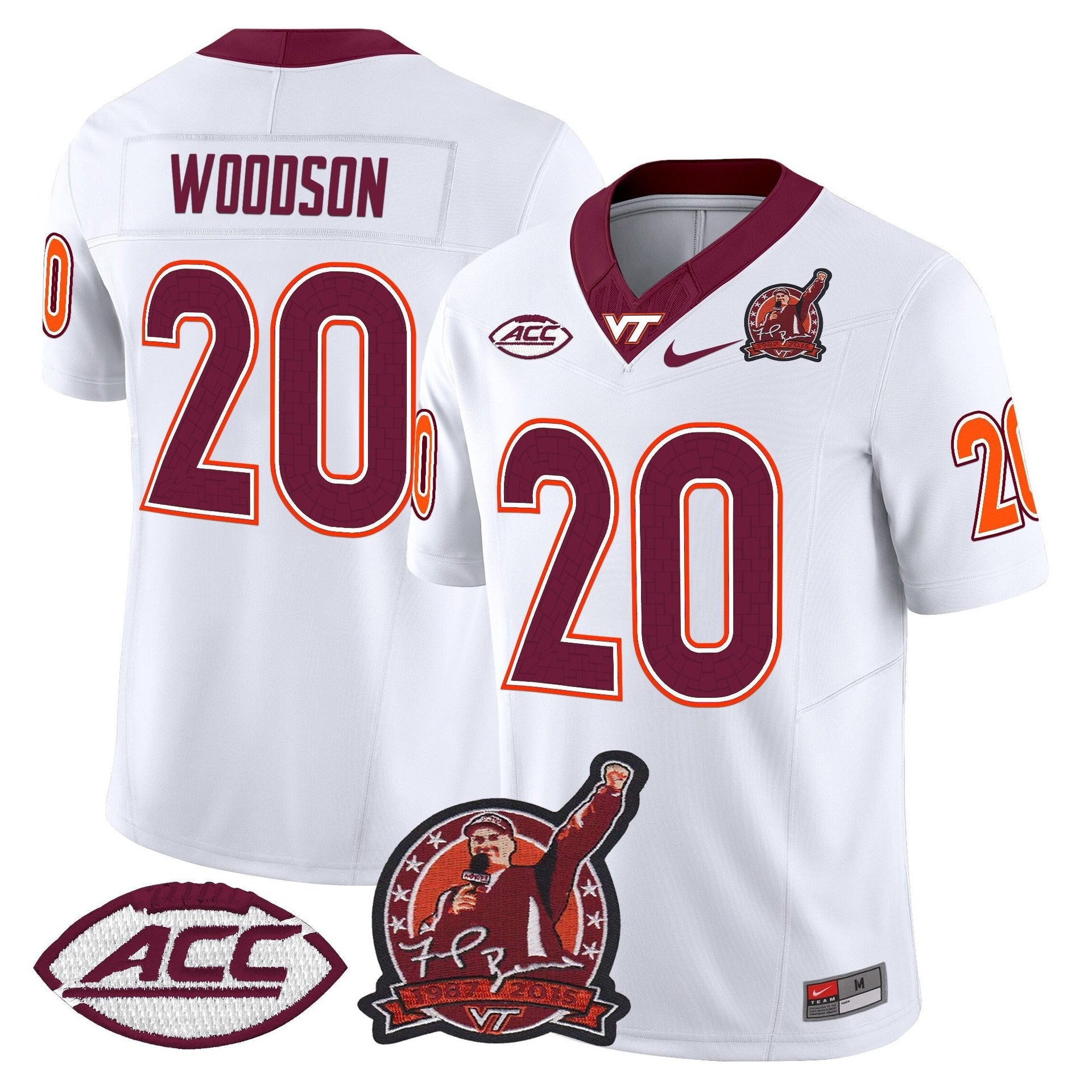 Caleb Woodson Jersey #20 Virginia Tech Hokies Coach Frank Beamer 2025 White