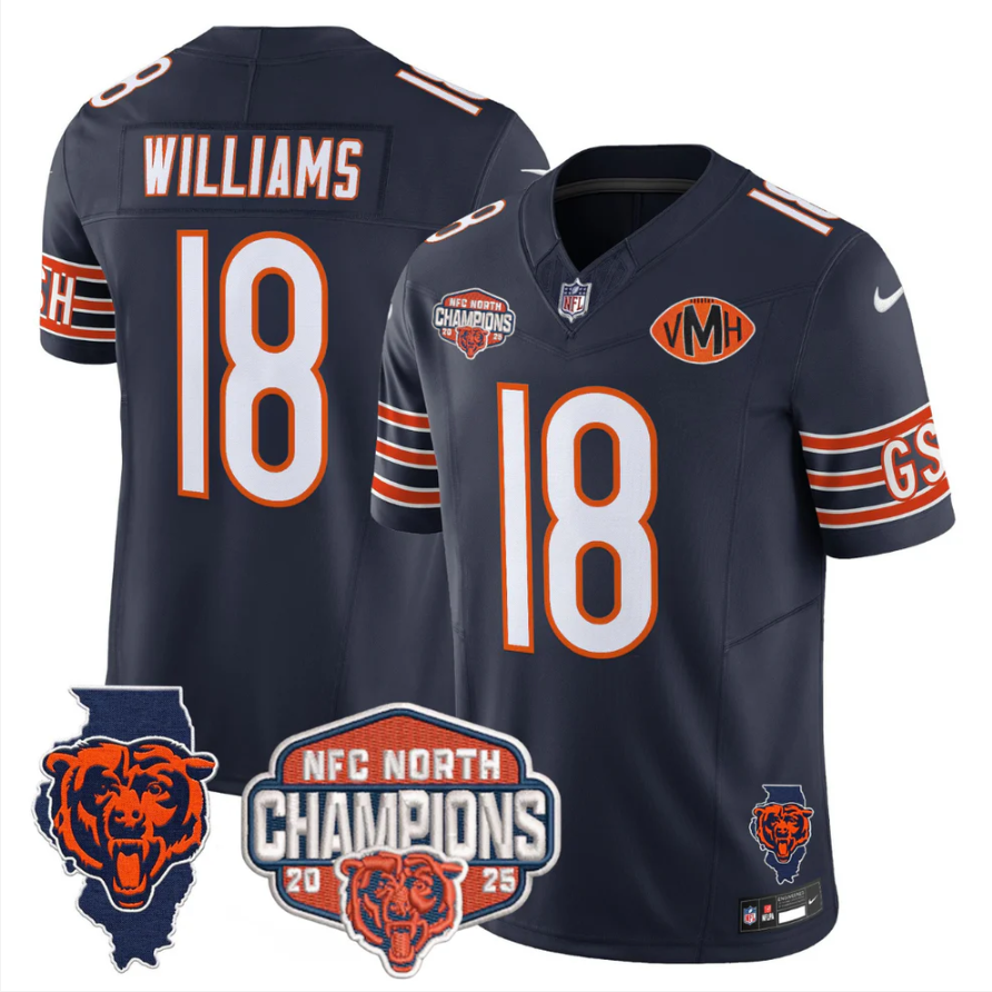 Caleb Williams Jersey #18 NFC North Champions Patch 2025 V2 Stitched Navy Alternate