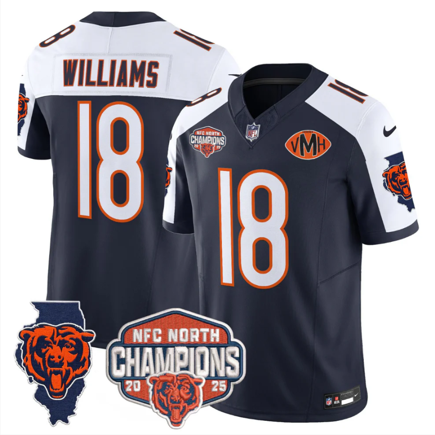 Caleb Williams Jersey #18 NFC North Champions Patch 2025 V2 Stitched Navy Alternate
