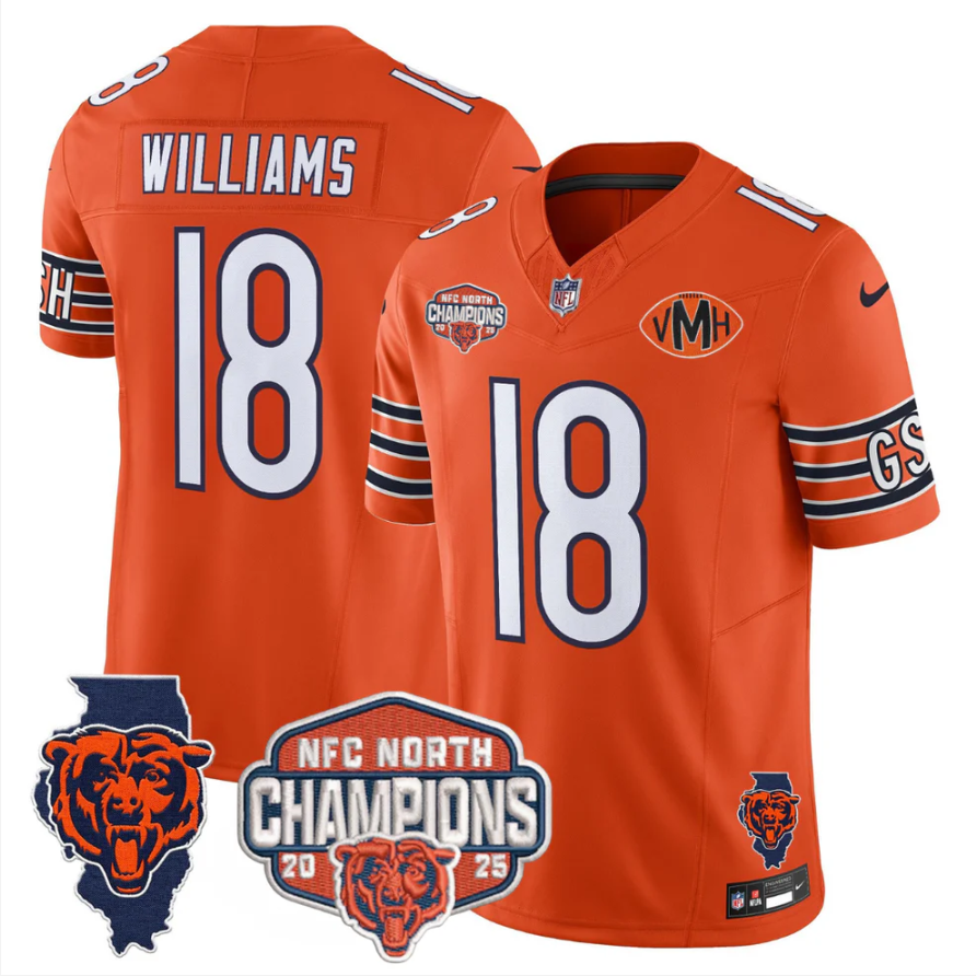 Caleb Williams Jersey #18 NFC North Champions Patch 2025 V2 Stitched Navy Alternate