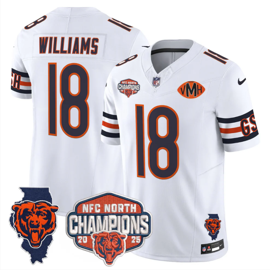 Caleb Williams Jersey #18 NFC North Champions Patch 2025 V2 Stitched Navy Alternate