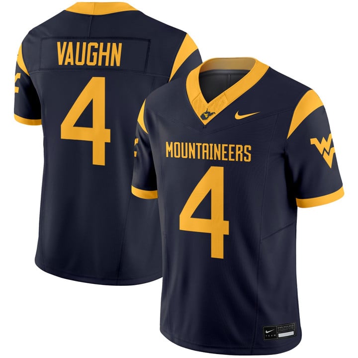 Cam Vaughn Jersey #4 West Virginia Mountaineers 2025 Vapor Stitched Navy