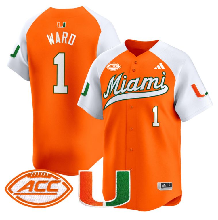 Cam Ward Jersey #1 Miami Hurricanes 2024 Baseball Stitched Orange Alternate