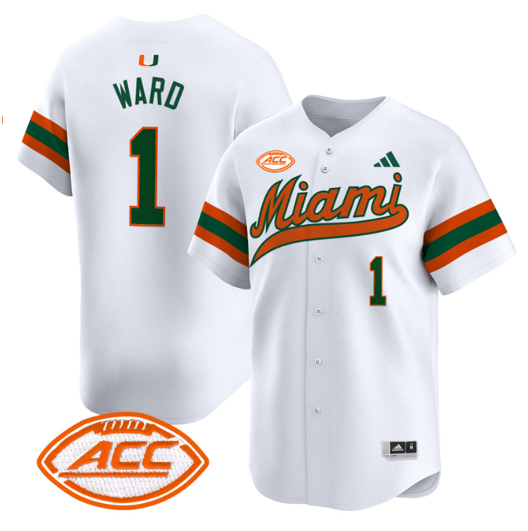 Cam Ward Jersey #1 Miami Hurricanes 2024 Baseball Stitched White