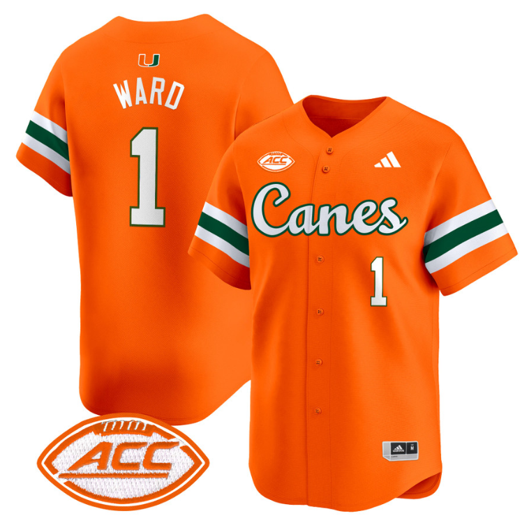 Cam Ward Jersey #1 Miami Hurricanes 2024 Baseball V2 Stitched Orange