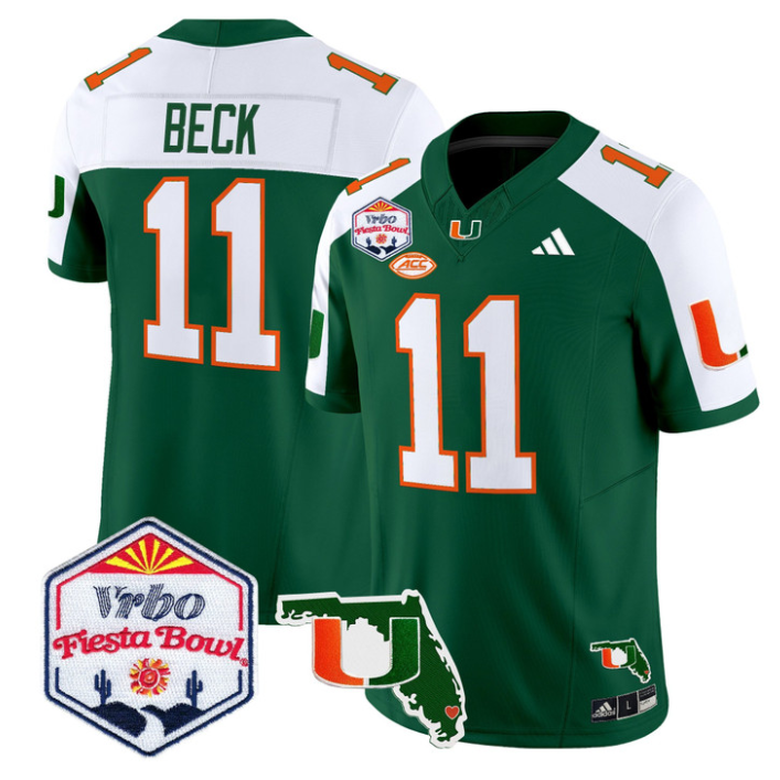 Carson Beck Jersey #11 Miami Hurricanes 2026 Fiesta Bowl Florida Green Alternate
