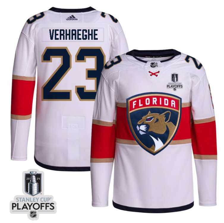Carter Verhaeghe 23 Florida Panthers 2024 NHL Playoffs Patch Away Jersey Customized - Men, White
