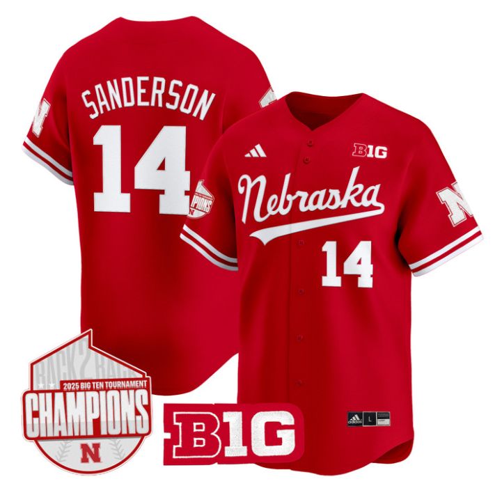 Case Sanderson Jersey #14 Nebraska Huskers Back 2 Back Champions Patch Vapor Stitched Scarlet
