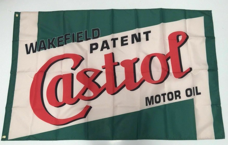Castrol Wakefield Style 2 Banner Flag Motor Oil Car Workshop Mechanic Patent 3x5ft