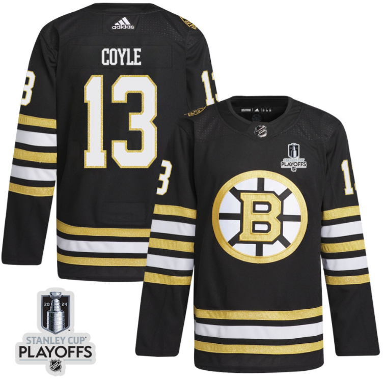Charlie Coyle 13 Boston Bruins 2024 NHL Playoffs Patch Home Jersey - Men, Black