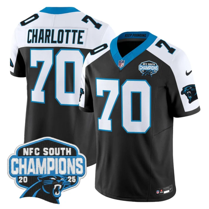 Charlotte Jersey #704 NFC South Division Champions 2025 Vapor Stitched Black Alternate