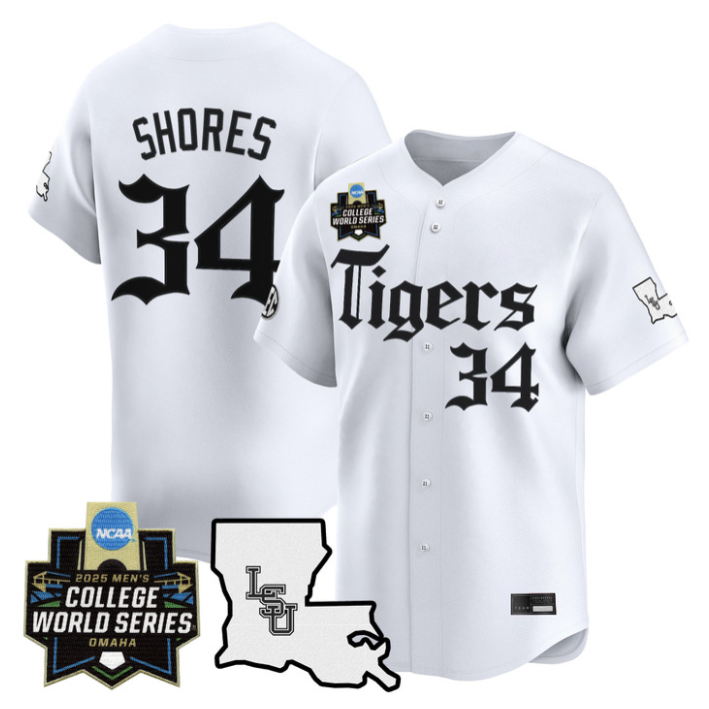Chase Shores Jersey #34 LSU Tigers 2025 World Series Gothic Geaux Edition White