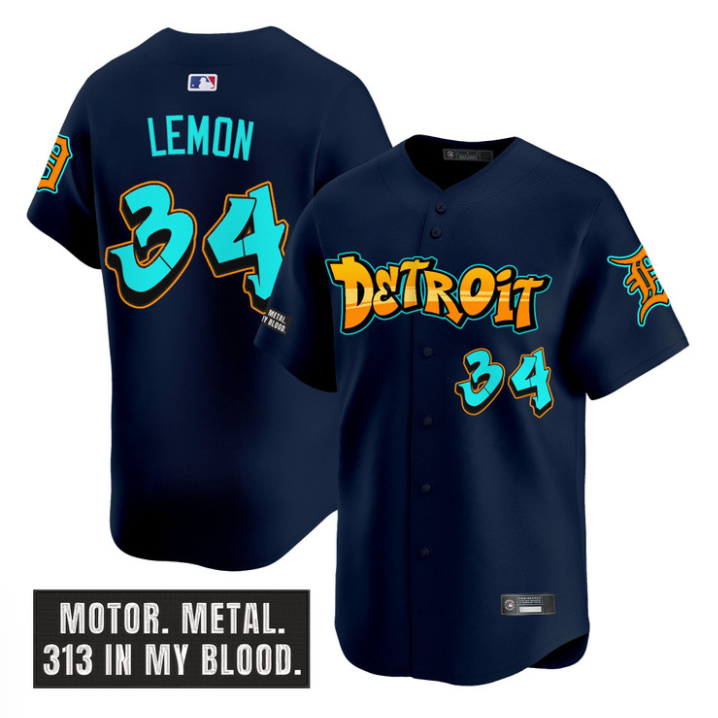 Chet Lemon Jersey #34 Detroit Tigers Graffiti Motor City Edition Stitched Navy