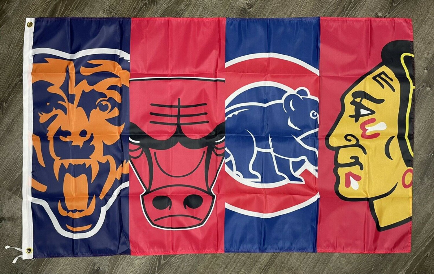 Chicago Bears Cubs Blackhawks Bulls Flag 3x5 ft Sports Black Banner Man-Cave New