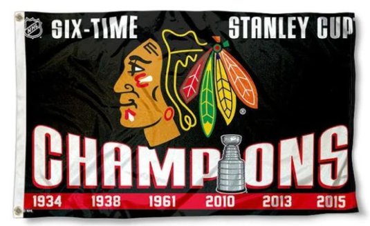 Chicago Blackhawks 6 Time Champs Flag 3X5Ft Polyester Digital Print Banner USA