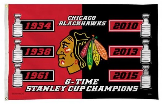 Chicago Blackhawks 6x Stanley Cups Champs Flag 3X5Ft Polyester Digital Print Banner USA