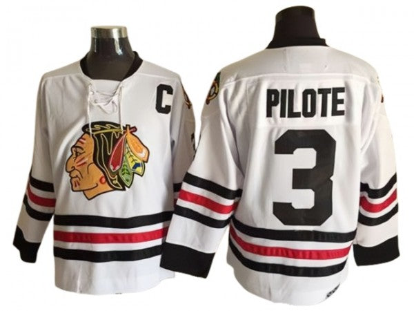 Chicago Blackhawks #3 Pierre Pilote 1963 Vintage CCM Jersey -White