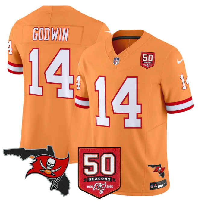 Chris Godwin Jersey #14 50 Seasons 1976-2025 Vapor Limited Stitched Creamsicle