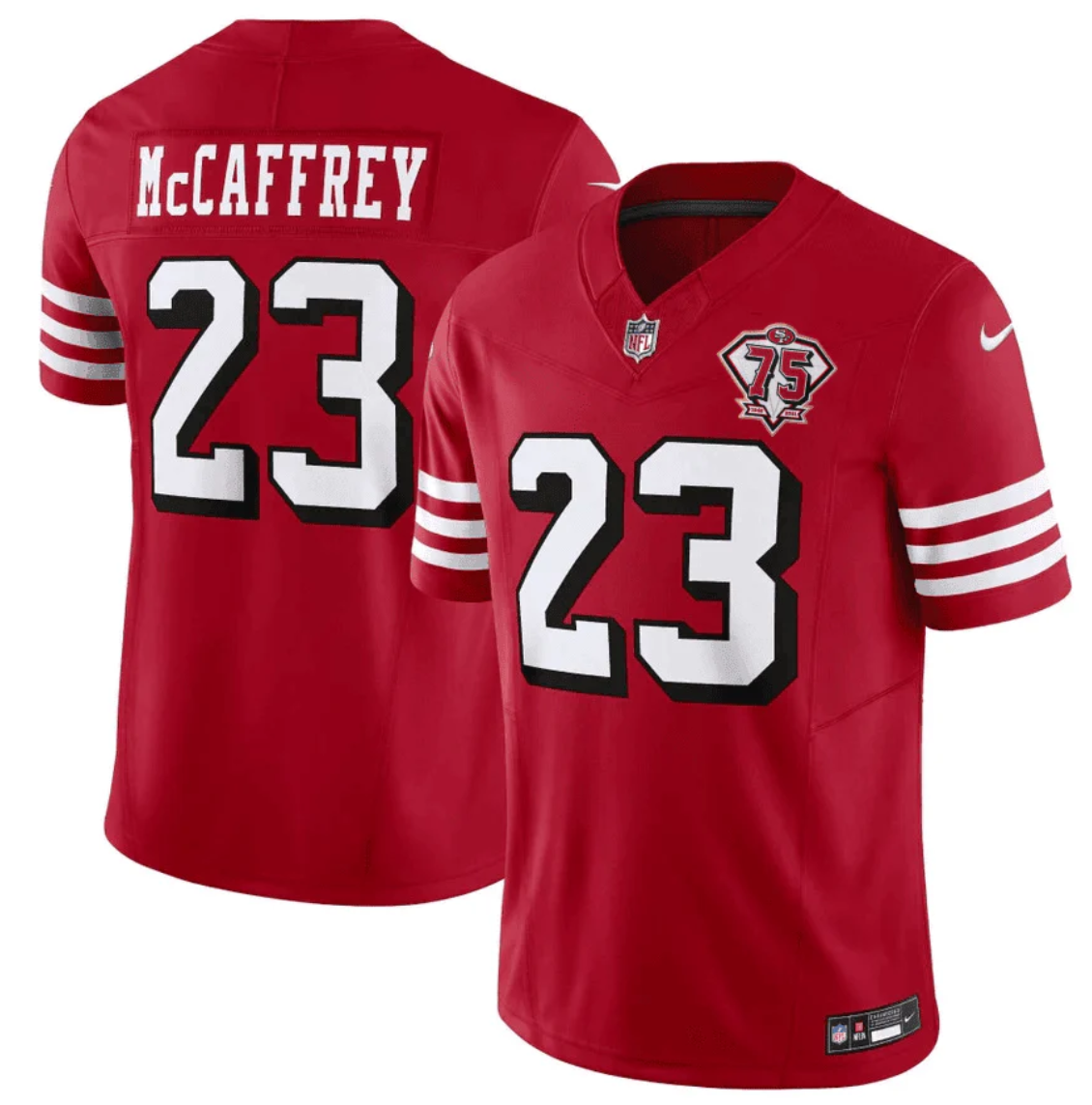 Christian McCaffrey Jersey #23 SF 75Th Anniversary Throwback Scarlet Stitched
