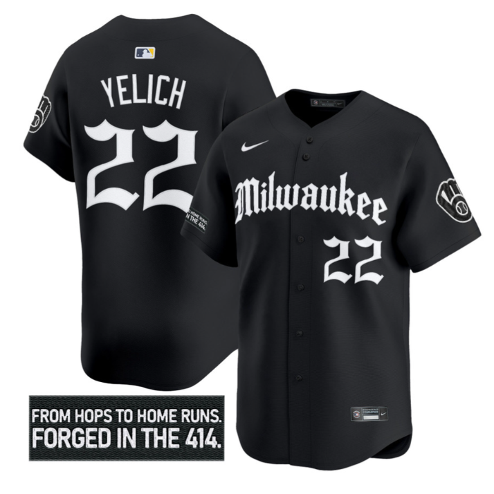 Christian Yelich Jersey #22 Milwaukee Brewers Gothic 414 Shadows Edition Black