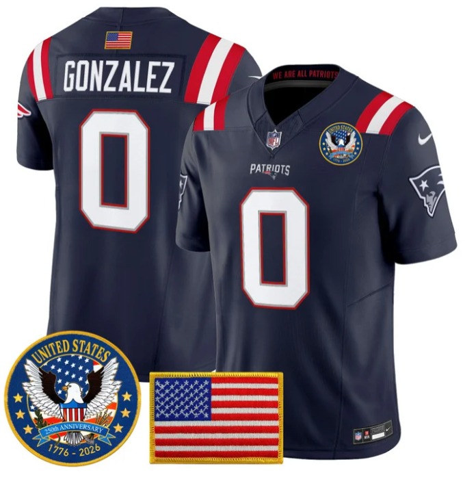 Christian Gonzalez Jersey #0 United States 250th Patch Stitched