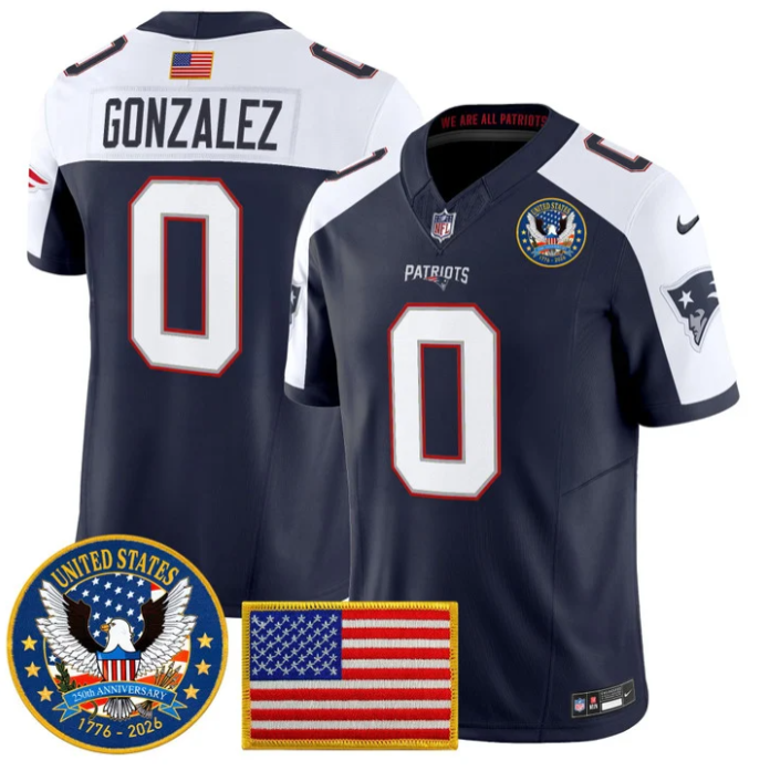 Christian Gonzalez Jersey #0 United States 250th Patch Stitched