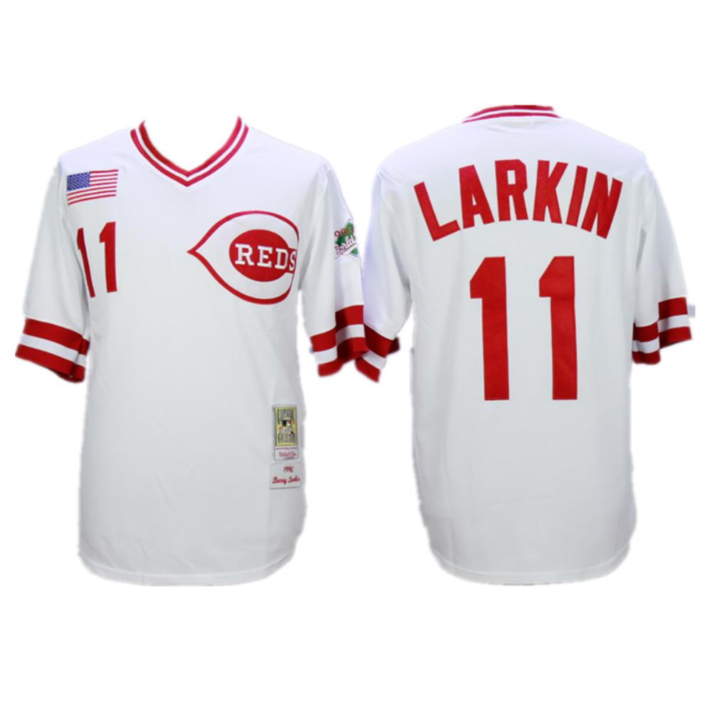 Cincinnati Reds Barry Larkin White 1990 Throwback Pullover Jersey