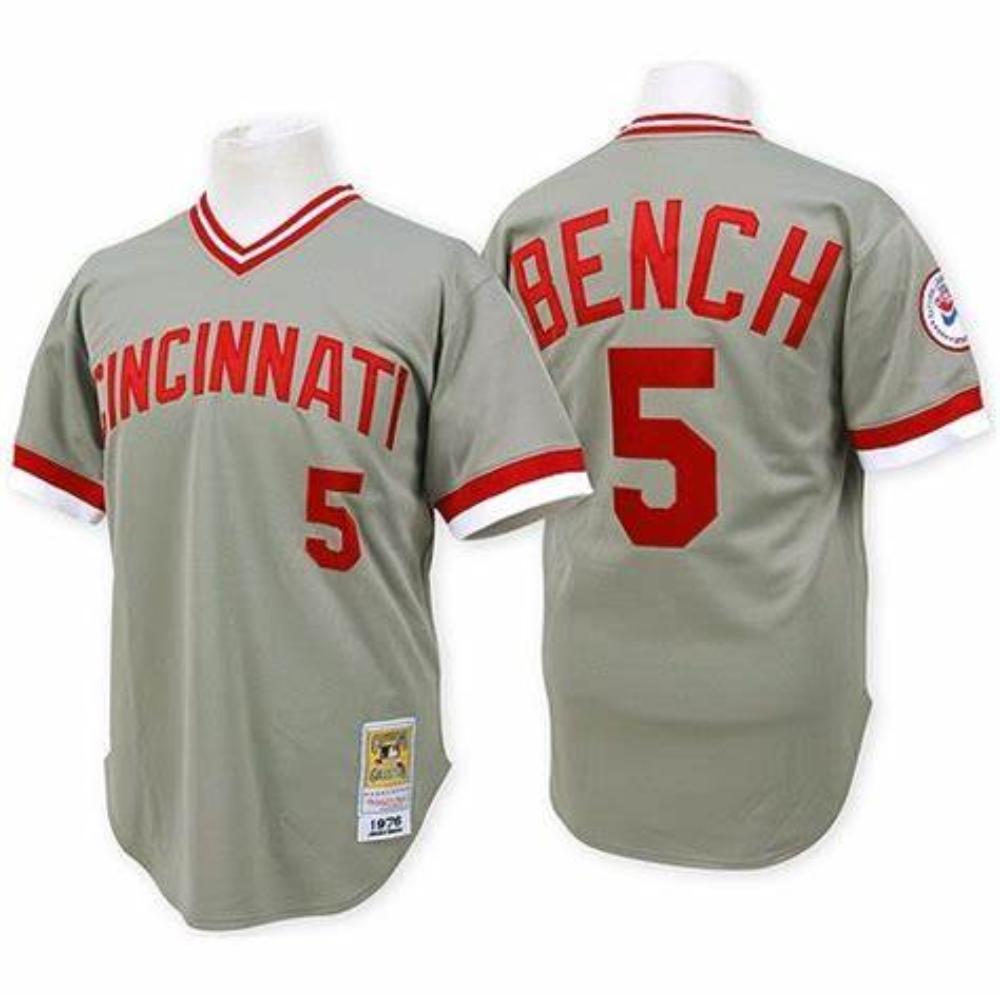 Cincinnati Reds Johnny Bench Gray 1976 Throwback Pullover Jersey